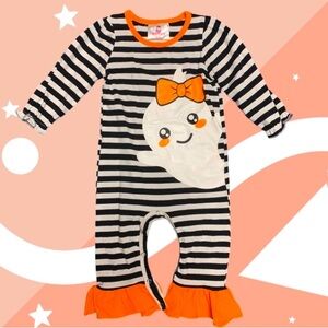 Adorable Striped Ghost Bodysuit with Orange Accents